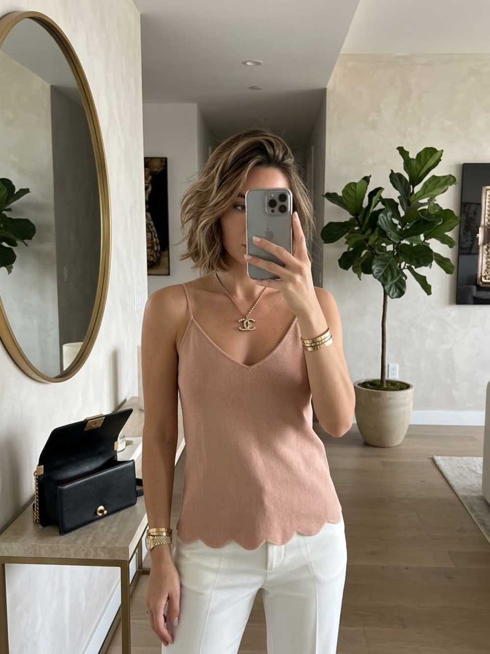 Zara Peach Scallop-Hem V‑Neck Camisole